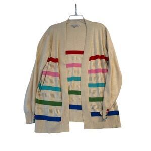 NorthStyle Rainbow Cardigan Open Front Knit Ribbed Hem Multicolor buttons Large